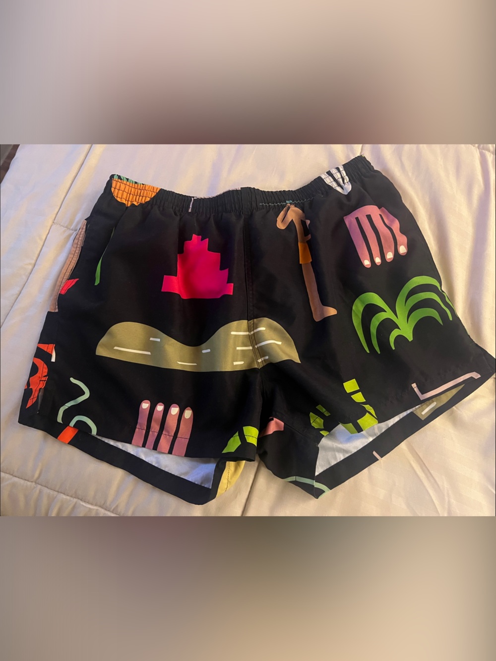 Men's Black Graphic Swim Shorts - Multicolor Print